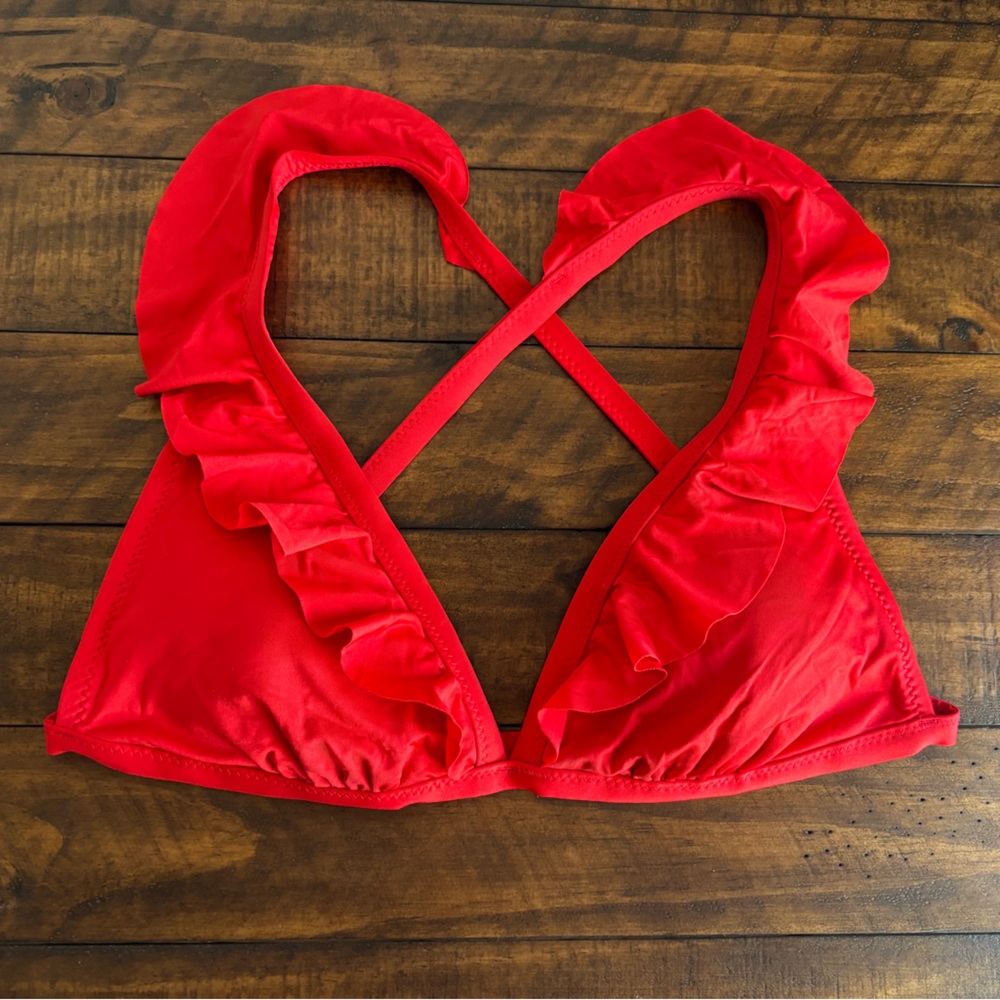 Shade & Shore Red Ruffled Triangle Bikini Top | Vacation & Resort Wear
